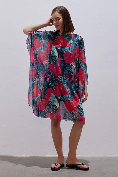 KADRİYE BAŞTÜRK Fuchsia Short Hijab Pareo Dress - Tropical