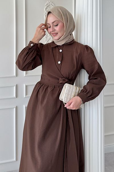 InStyle Φόρεμα με λεπτομέρεια με κουμπιά Modal Bitter Brown