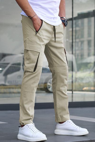 Madmext Ecru Cargo Pocket Men's Jogger Pants 5791