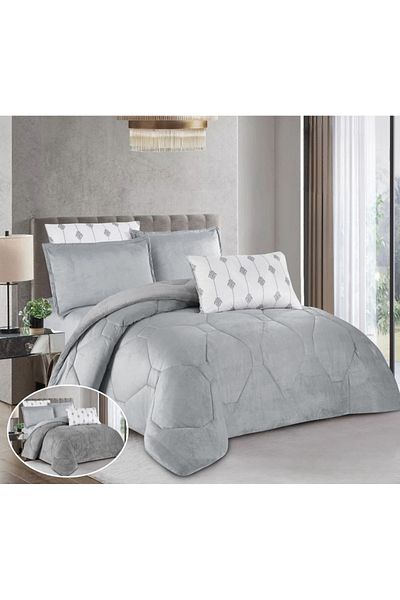 HOURS Horse Fur Winter Double-Sided Comforter Set with Durable and Soft Fabric and Heavy Filling, 6 Pieces, King Size