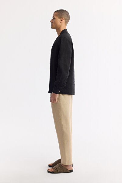 Avva Men's Black V-Neck 100% Linen Comfort Fit Shirt A51Y2105