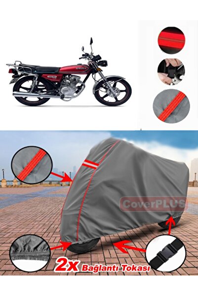CoverPlus Kuba CG 50 Pro New Branda Motor Brandası Motorsiklet Örtüsü Çadır Kırmızı Dikişli Gri