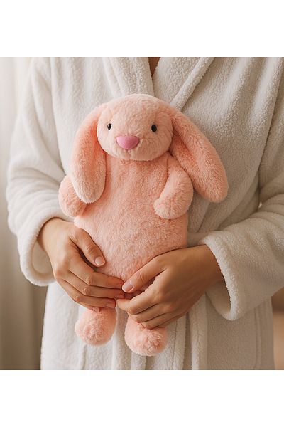 Özgüner Oyuncak Plush Figured Water Bag Cover – Pink Rabbit Model, Heat Retaining Fabric