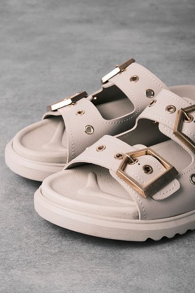 Lal Shoes & Bags Papuci de damă cu cataramă de curea mai ușoară-crem