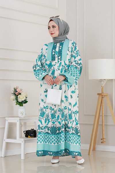 Sevitli Bat Sleeve Duru Viscon Dress-Bebe Blue