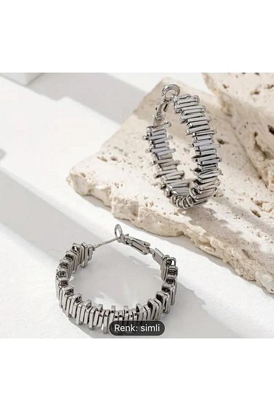 H&S AKSESUAR Cutout Pattern Silver Steel Earrings