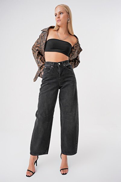 BPF Siyah Ayarlanabilir Tokalı Yuksek Bel Baggy Skater Salaş Jean