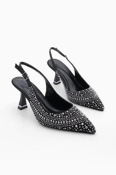 Marjin Damen-Abendkleid mit spitzer Zehenpartie und offenem Rücken, klassische Schuhe mit Absatz, Ehlen Schwarz