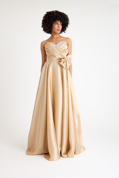 SpringStore Gold Bow Detailed Evening Dress