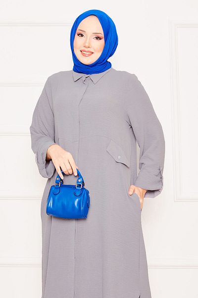 EBRUTESETTÜR Long Tunic Trousers with Foldable Sleeves and Pockets Double Hijab Suit