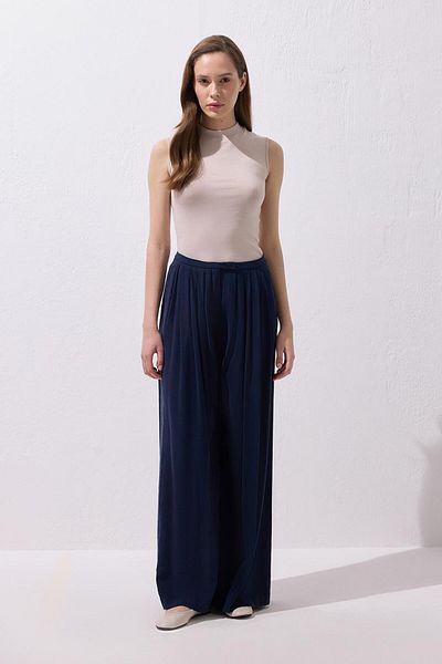 KADRİYE BAŞTÜRK Modal Extra Loose Leg Trousers Navy Blue