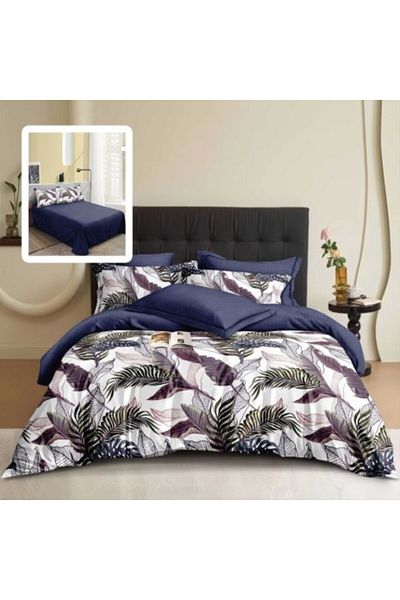 Pucioasa Double bed linen made of fine linen, duvet cover 200 x 220 cm, set of 6 pieces, Tropical Leaves Bleumar