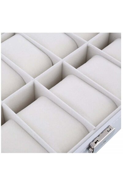 PUFO Elegant storage box with compartments for 12 watches, Pufo Premium model with key, white