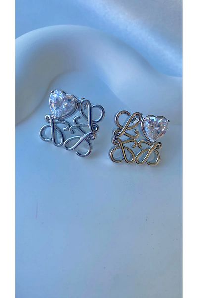 H&S AKSESUAR Special Design Silver Square Steel Earrings