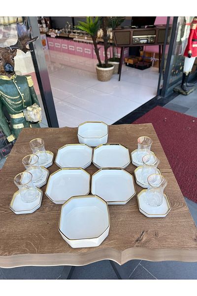 PONCİKPAZAR 12 Pieces Porcelain Gilded Breakfast Set