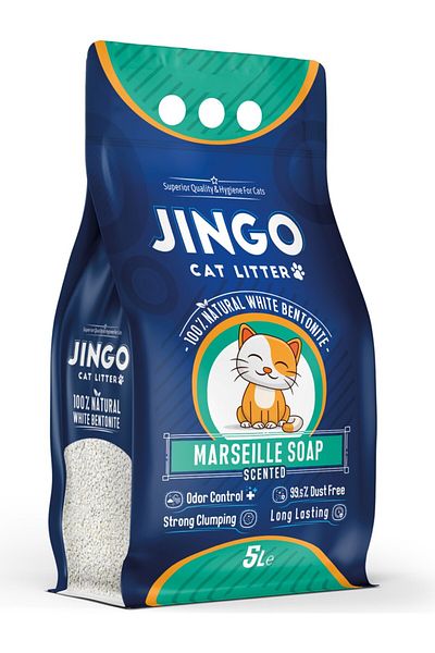 Jingo رمل قطط طبيعي أبيض معطر برائحة الصابون من بنتونيت - 5 لتر