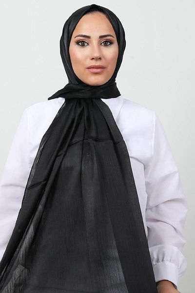 GİYZAMİLA Pearl Satin Shawl Black