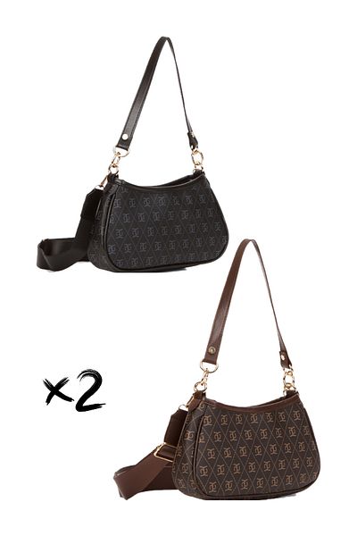 Newish Women's Cross Strap Shoulder Baguette Bag 2 Pieces