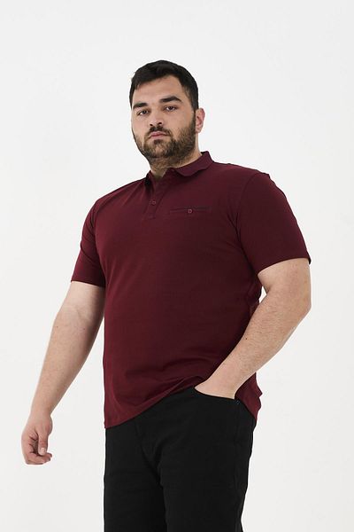 Maccali Men's Timeless Pocket Basic Long Plain Polo Neck T-Shirt Red