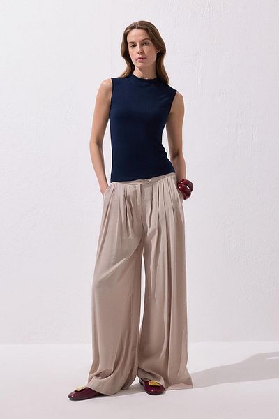 KADRİYE BAŞTÜRK Modal Extra Loose Leg Trousers Stone