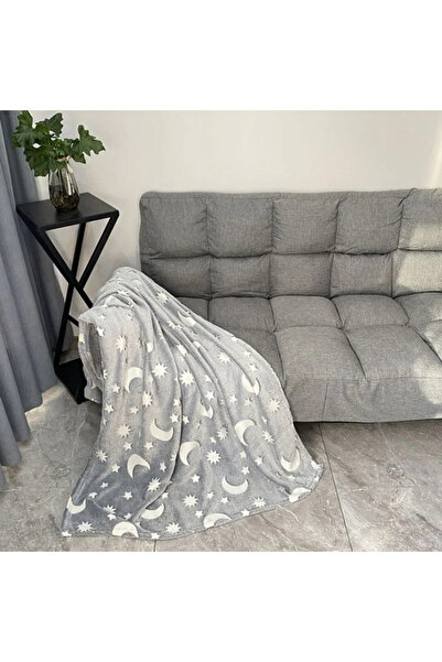 OEM Gray phosphorescent blanket, soft flannel 130x150 cm, luminous fluffy blanket with stars