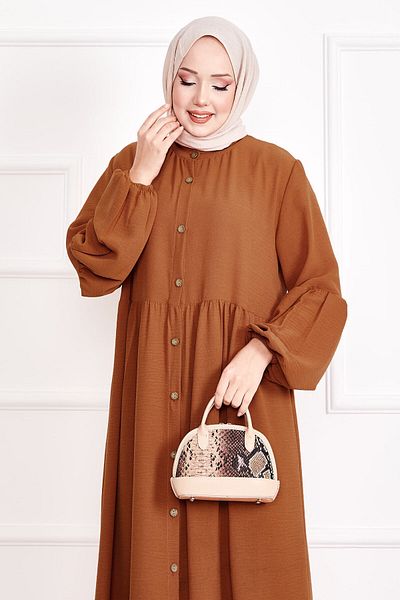 EBRUTESETTÜR Balloon Sleeve Buttoned Hijab Dress