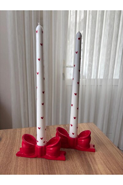 flame candle 4 Parça , Pinterest Kırmızı Fiyonk Şamdanlık , Kalpli Şamdan Mumu , Amber Kokulu Mum