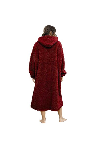 OEM Blanket with sleeves, type Hoodie with hood and pocket, Flannel 250g/sqm, 135 cm, Red, with elastic cuffs