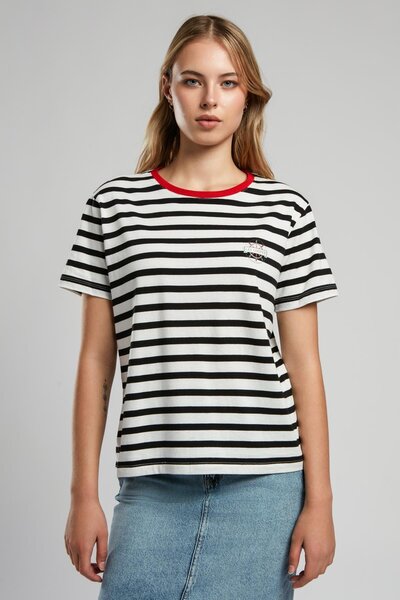 Lee Cooper Malory Women's O Neck T-Shirt Ecru-Black Striped
