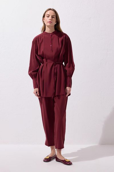 KADRİYE BAŞTÜRK Tina Shirt Pants Suit Claret Red