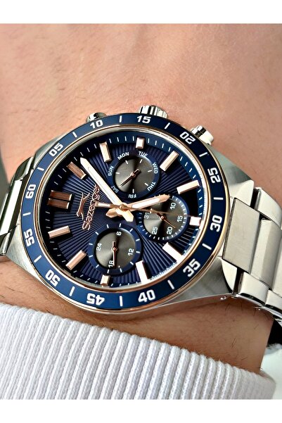 Slazenger Silver-Navy Blue Color 10 Atm Waterproofness Steel Cord Steel Case Men Wrist Watch 2510.03