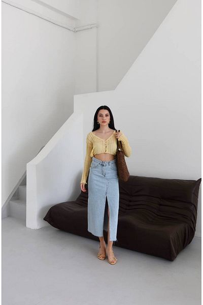 VESS MODA Women's Slit Detailed Jean Denim Skirt