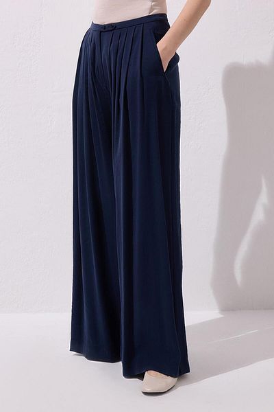KADRİYE BAŞTÜRK Modal Extra Loose Leg Trousers Navy Blue