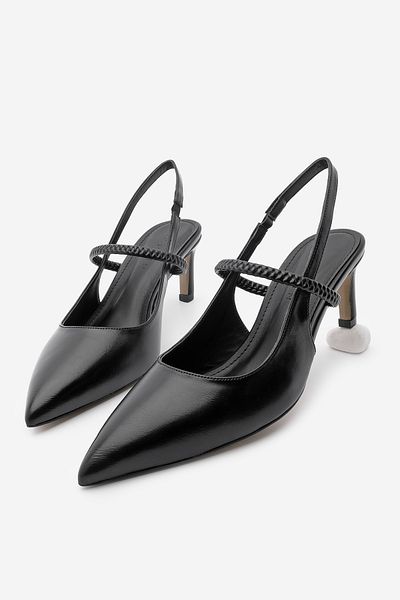 Marjin Schwarze Damen-Stiletto-Schuhe von Avika mit spitzer Zehenpartie und Riemchenabsatz