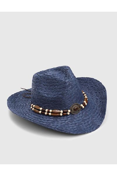 İLVİ Hervey Unisex Straw Navy Blue Cowboy Hat