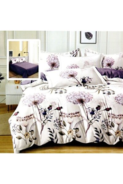 Pucioasa Set de lenjerie de pat dublă din finisaj satinat, model păpădie (6 p...