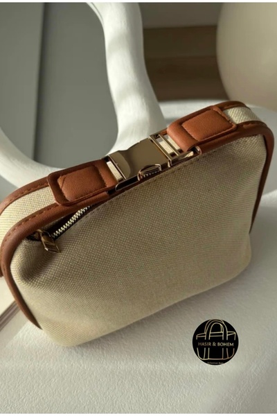 hasır bohem Kadın kanvas metal tokalı el ve omuz çantası