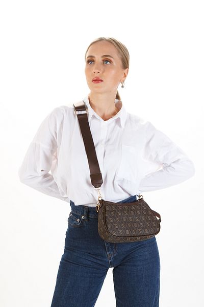 Newish Women's Cross Strap Shoulder Baguette Bag 2 Pieces