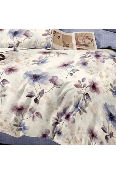 Pucioasa Double Bedding Set from Finet, Duvet Cover 200x220cm, 6 Pieces, Lila Flowers