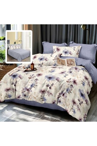 Pucioasa Double Bedding Set from Finet, Duvet Cover 200x220cm, 6 Pieces, Lila Flowers