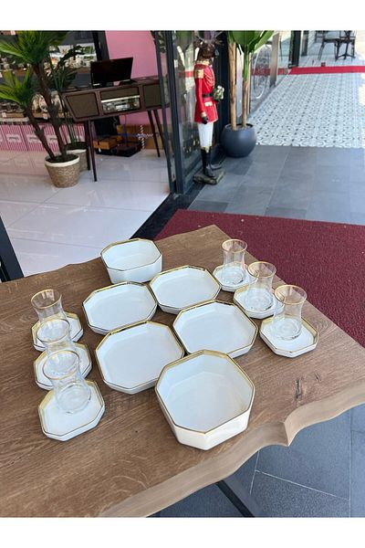 PONCİKPAZAR 12 Pieces Porcelain Gilded Breakfast Set