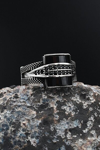 Prestige Siyah Zirkon Taşlı 925 Ayar Gümüş Erkek Yüzüğü 901722