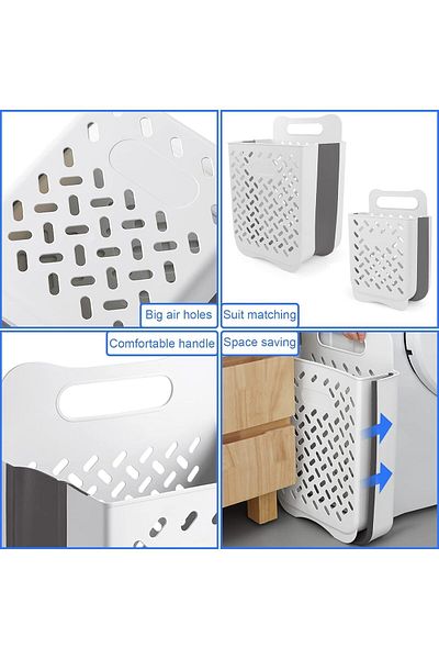 COOYA Two-piece wall-mounted laundry basket, foldable, waterproof and durable, porous, with handle, white