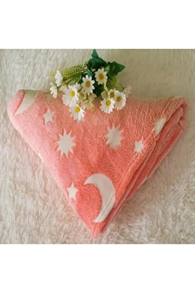 OEM Pink glow-in-the-dark moon blanket, soft flannel 130x150 cm, fluffy blanket with stars