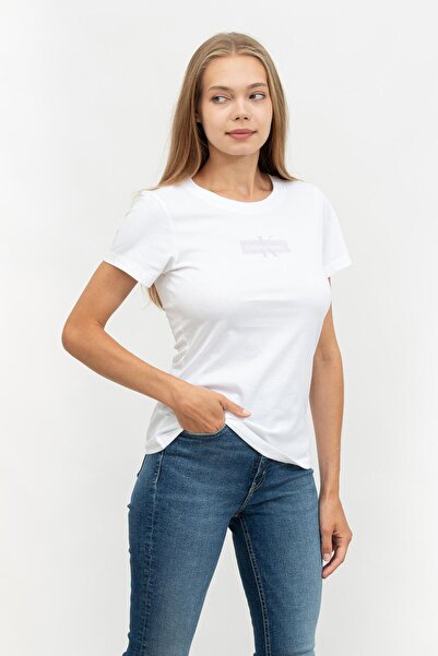 Calvin Klein White Women's Slim Fit OUTLINED CK T-Shirt