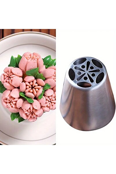 Siliko World طرف كيس حلواني ستانلس ستيل كريمي، حامل روسي، قطعة واحدة + 4 أكياس حلواني