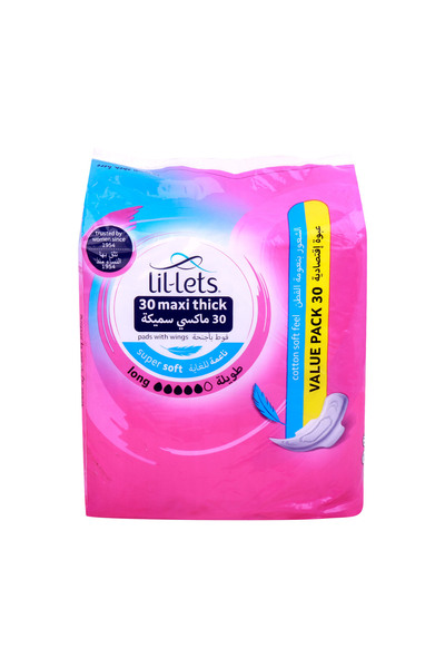 Lil-Lets فوط ماكسي سميكة طويلة بأجنحة - 30 قطعة | آمنة، حماية من التدفق الغزي...