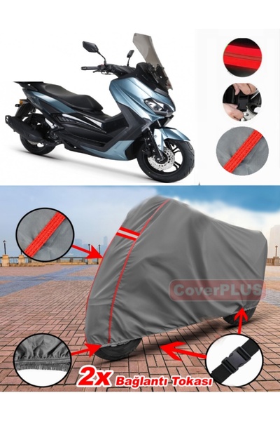 CoverPlus Rks Grace 202 Pro القماش المشمع غطاء دراجة نارية خيمة حمراء مخيط رمادي