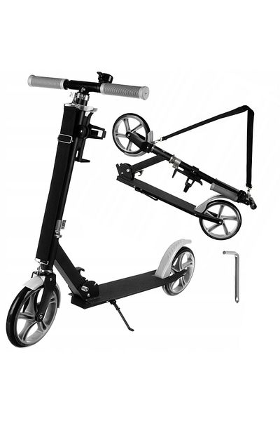 zola Folding scooter for children, aluminum, adjustable handlebar, 20 cm wheels, brake, bell, black/gray