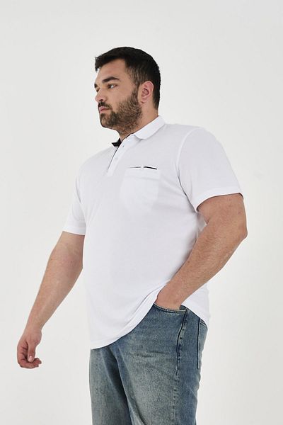 Maccali Men's Timeless Pocket Basic Long Plain Polo Neck T-Shirt White